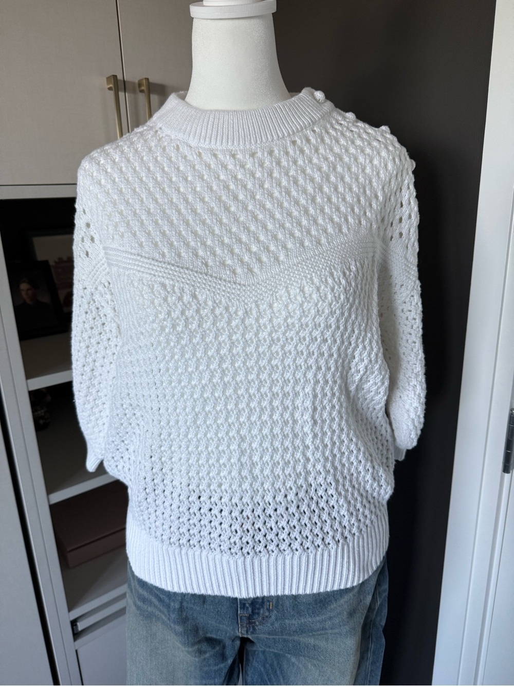 J. Crew White Openwork Crewneck Sweater